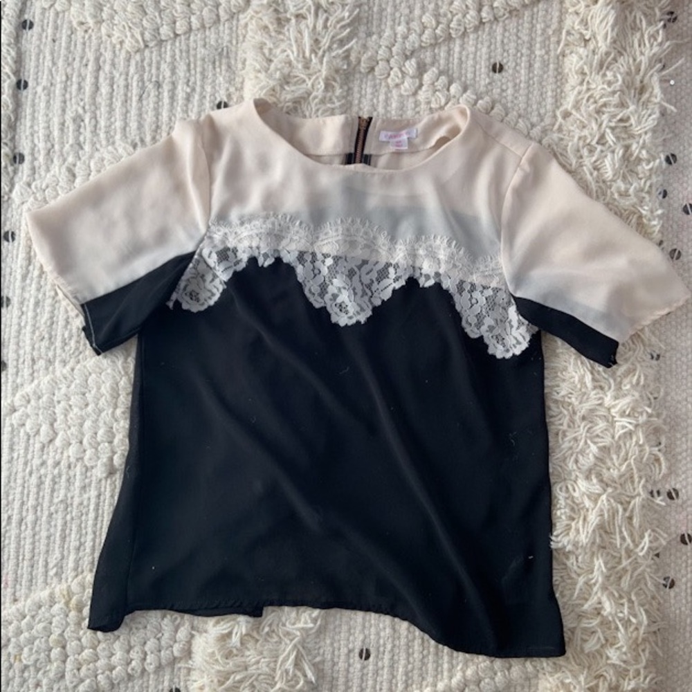 Sheer Lace Color Block Blouse